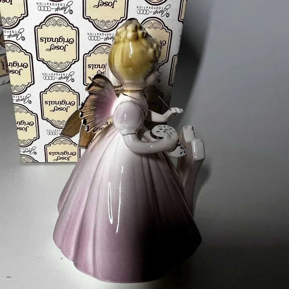 Vtg Josef Originals 11 Year Old Birthday Angel Figurine Sewing Muff Box Pink